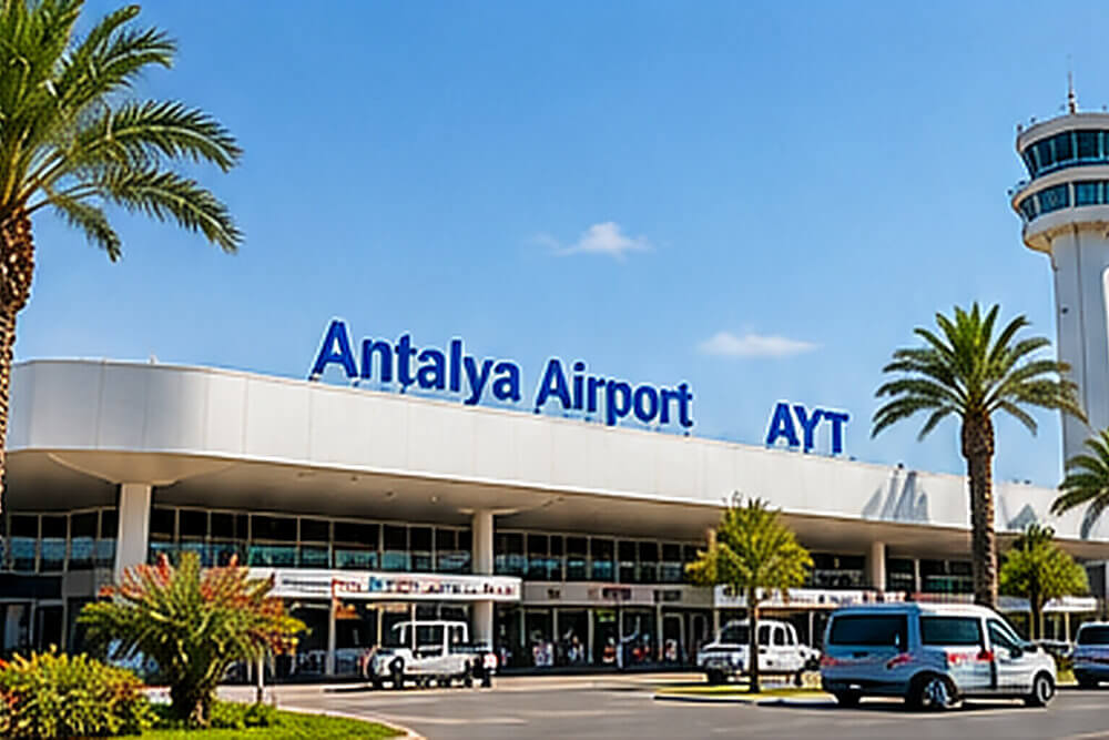 Wyjście z terminalu przylotów lotniska Antalya i strefa odbioru pasażerów