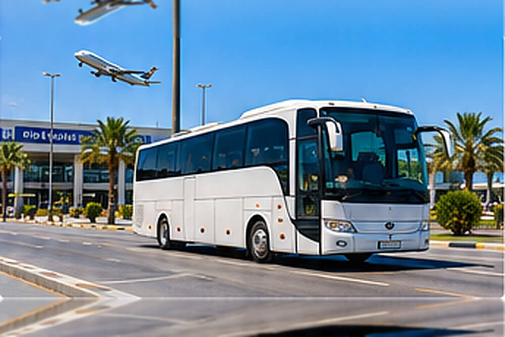 Autokar turystyczny przed terminalem lotniska Antalya