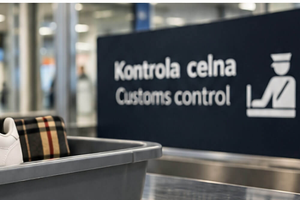 Bagaż i akcesoria w strefie kontroli celnej na lotnisku
