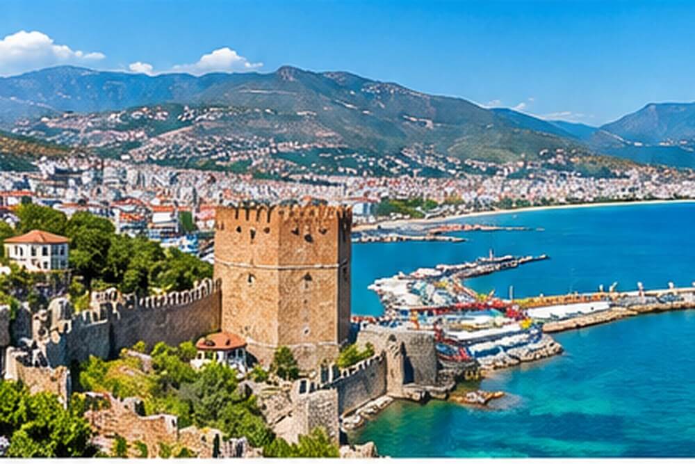 Alanya – widok na Czerwoną Wieżę, port i nadmorską zabudowę