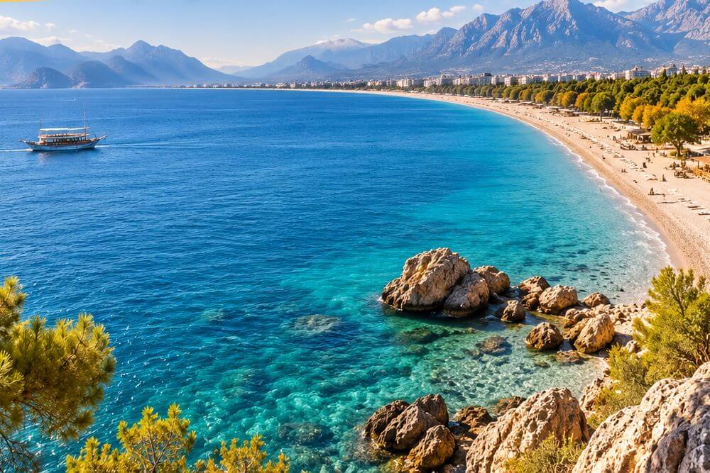 Turkusowe morze i plaża na Riwierze Tureckiej
