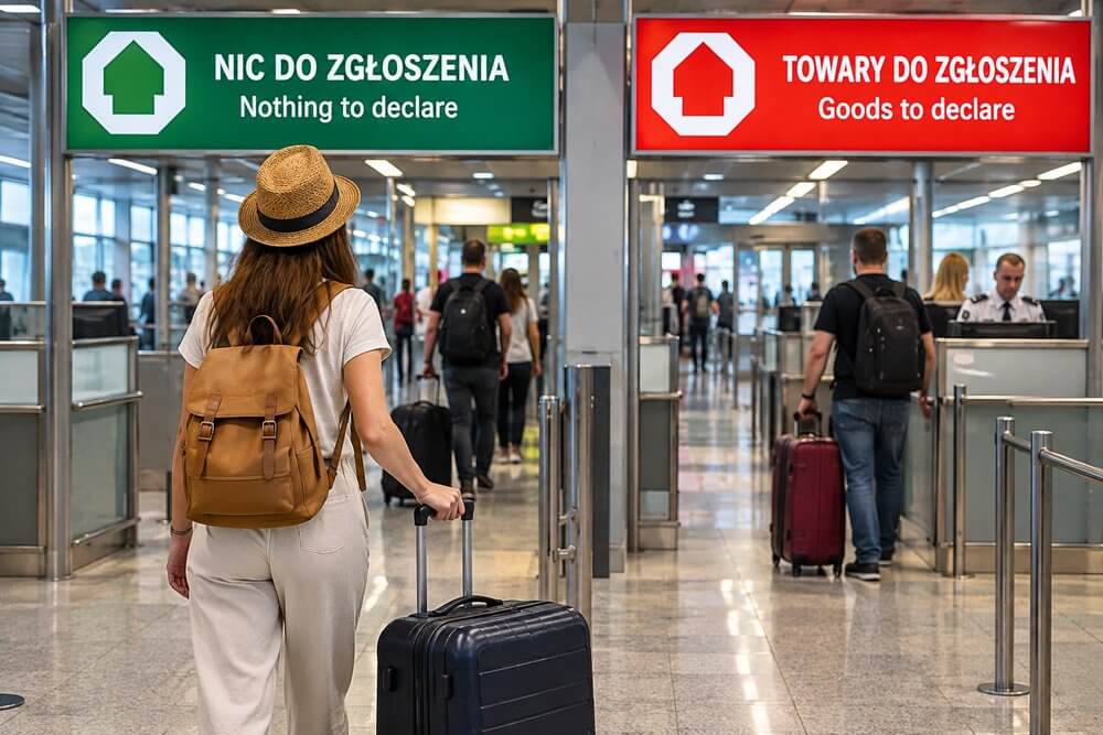 Zielony i czerwony kanał odprawy celnej na lotnisku