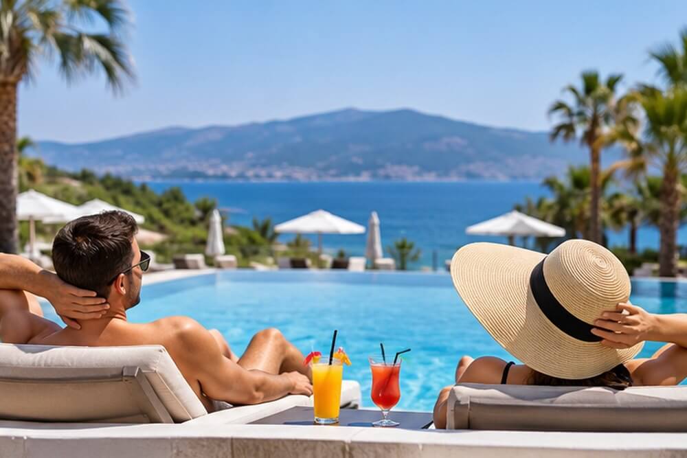 Para odpoczywająca przy basenie hotelu adults only w Turcji