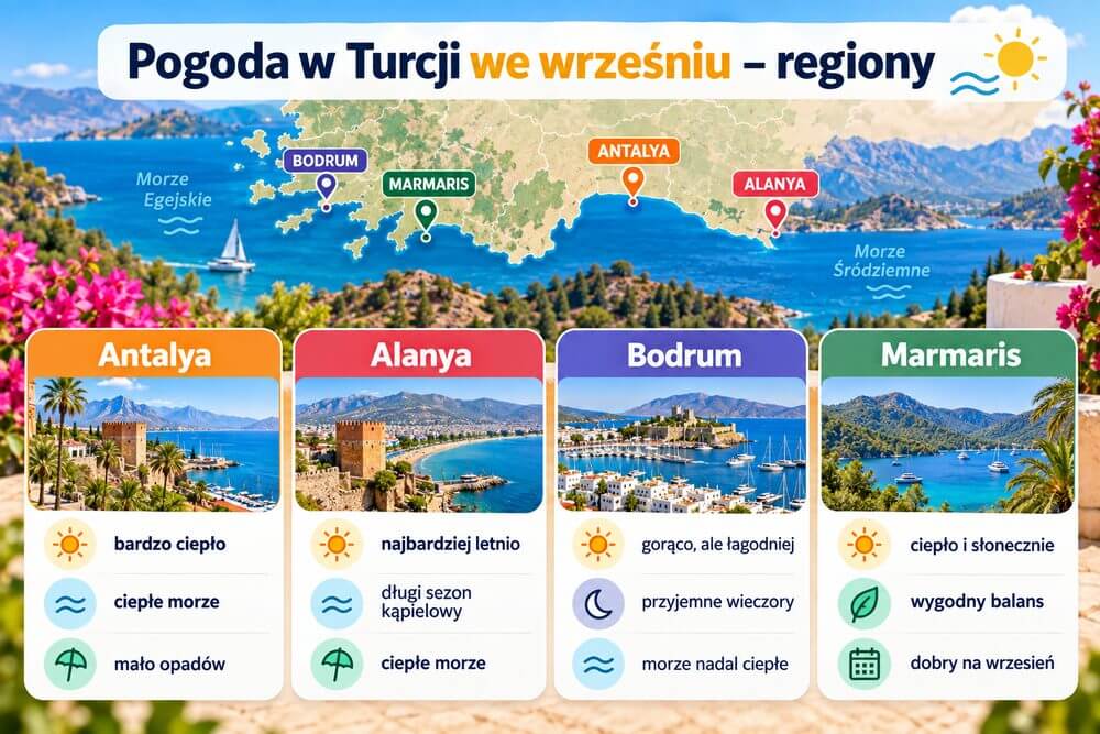 Porównanie pogody w Antalyi Alanyi Bodrum i Marmaris we wrześniu
