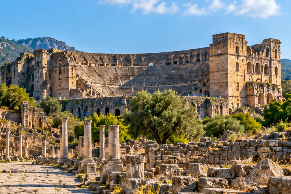 Teatr Aspendos widziany z terenu stanowiska archeologicznego