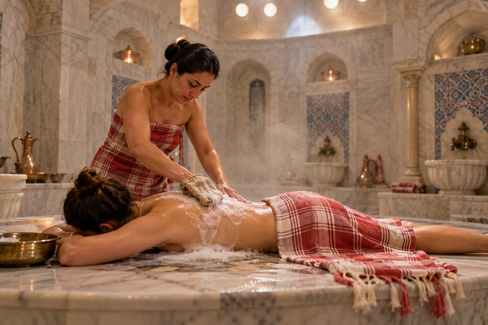 Peeling kese wykonywany na marmurowym göbektaşı