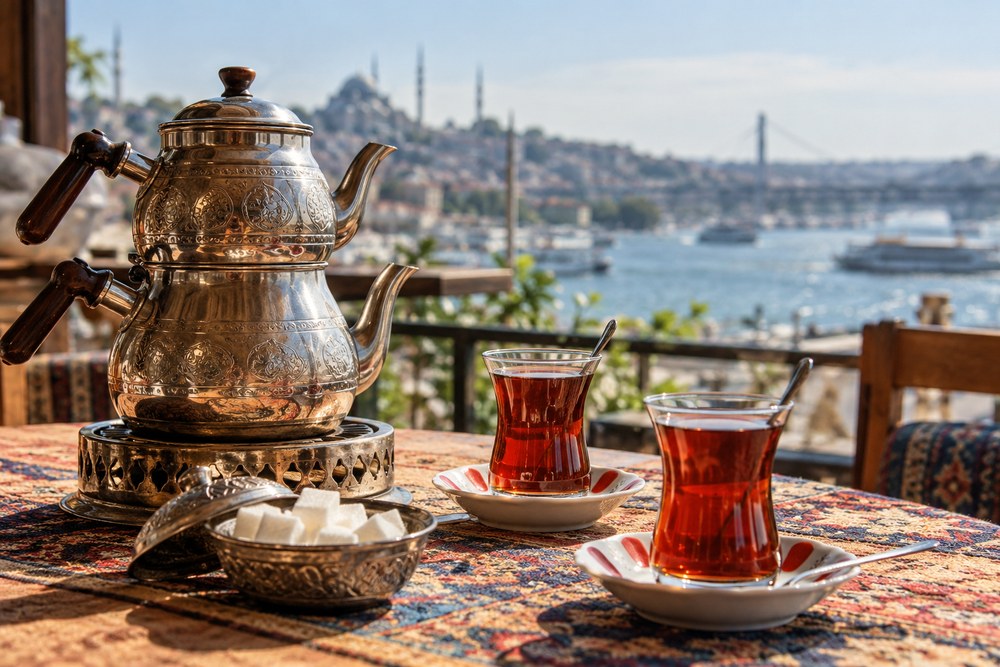 Turecka herbata çay w szklankach i çaydanlık