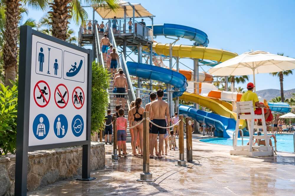 Tablica zasad przy wejściu na hotelowe zjeżdżalnie