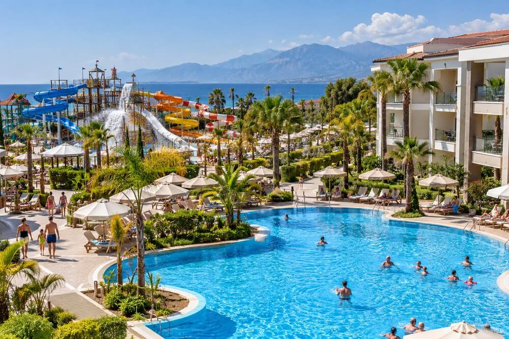 Basen rodzinny i aquapark w tureckim resorcie