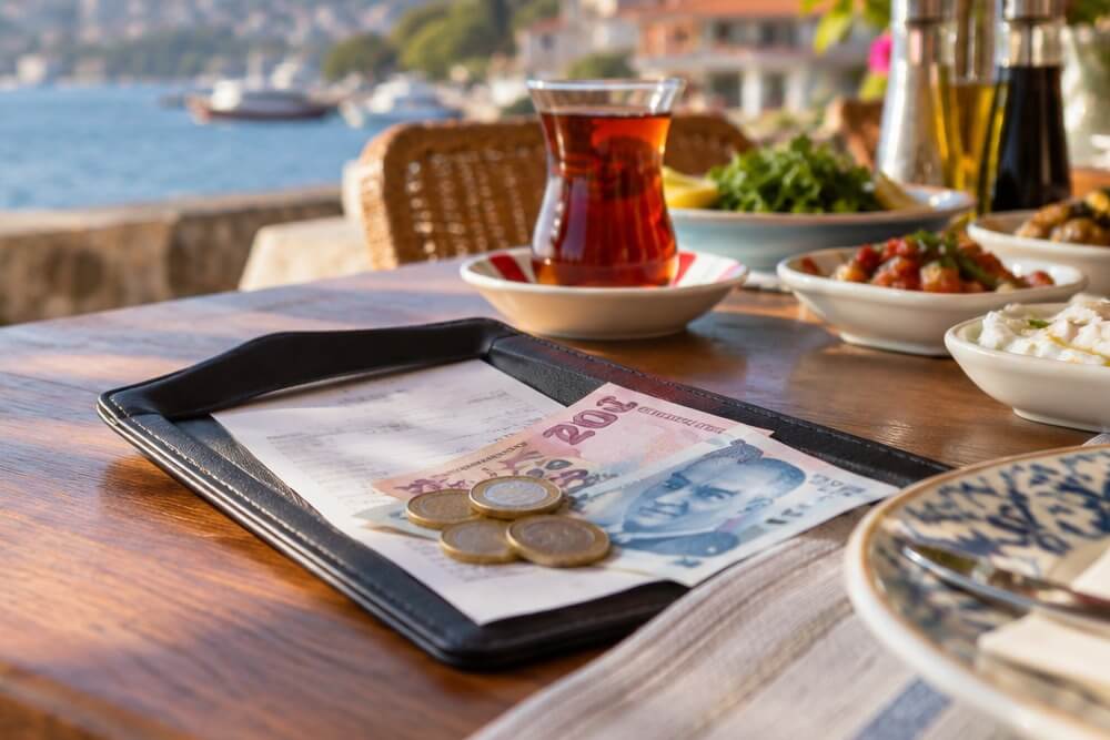 Rachunek w restauracji w Turcji i napiwek w lirach