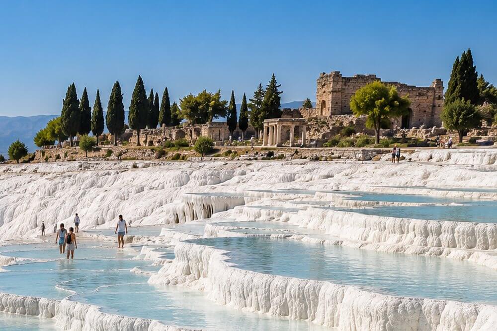 Ruiny Hierapolis ponad trawertynami Pamukkale