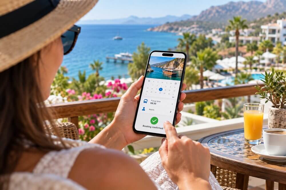 Potwierdzenie rezerwacji wycieczki online na telefonie w Turcji