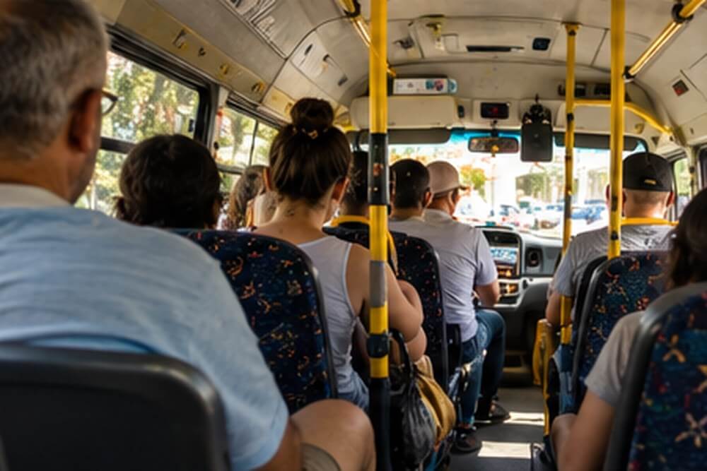 Wnętrze tureckiego minibusa podczas przejazdu