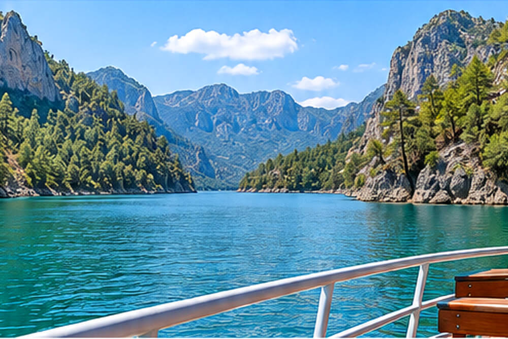 Widok na jezioro Green Canyon z pokładu statku wycieczkowego