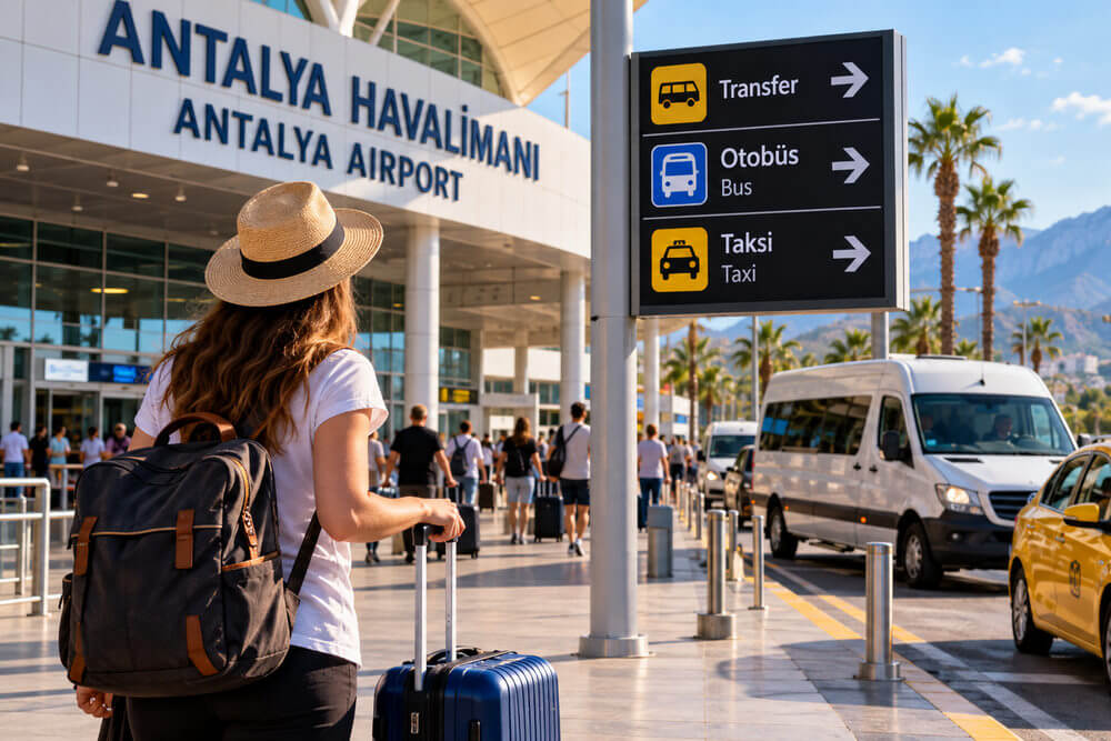 Strefa transportu przed terminalem lotniska Antalya